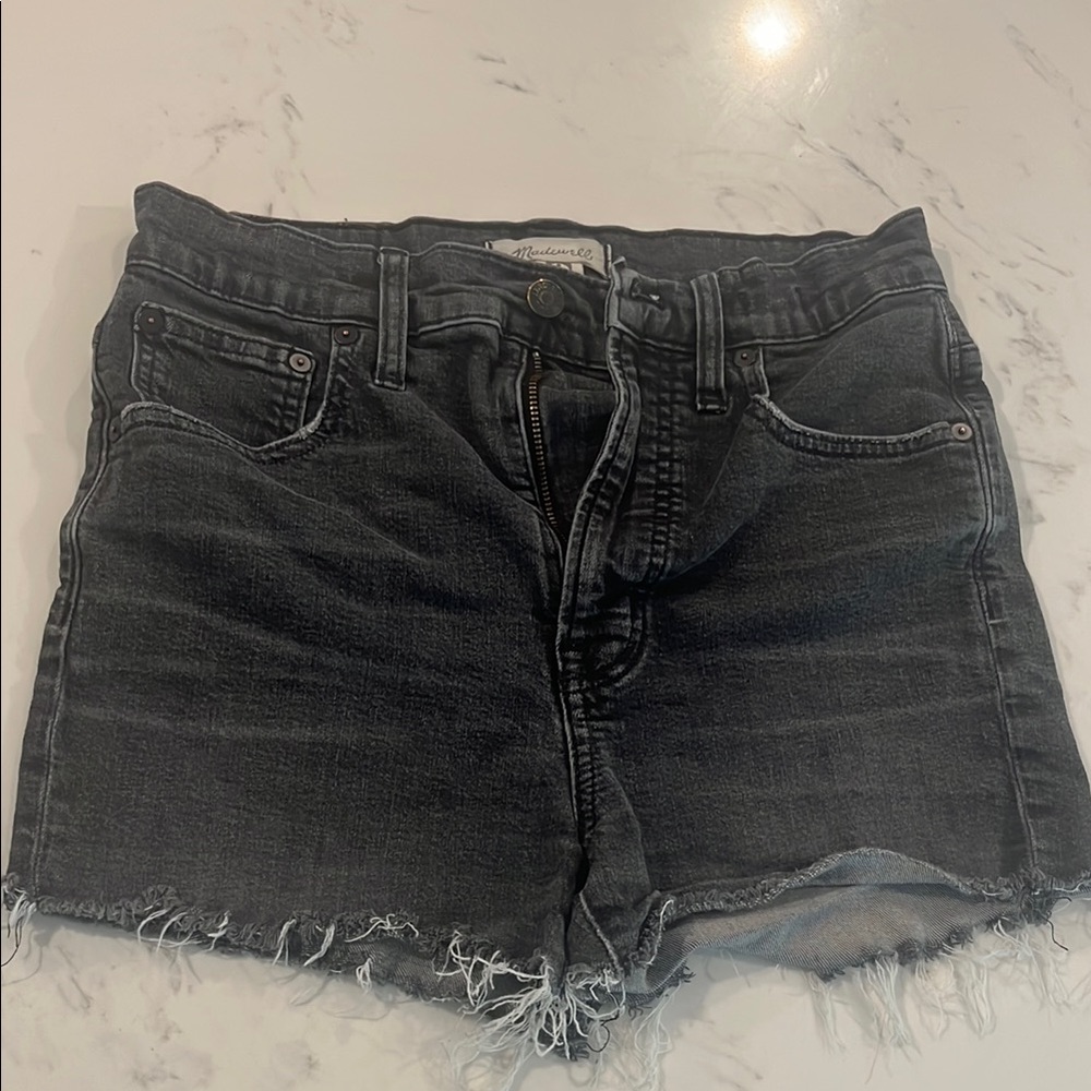 Madewell High-Rise Black Distressed Denim Shorts size 27